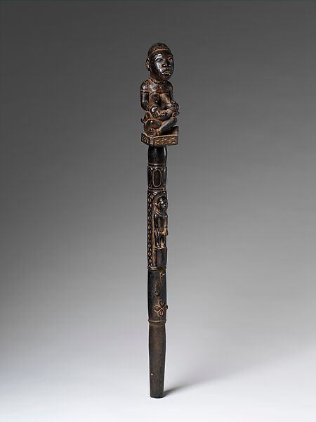 Lemba Staff: Finial with Female Figure Nursing Child, Master of the Boma-Vonde Region, Wood, Kongo peoples; Yombe group