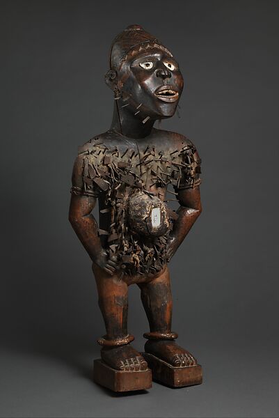 Power Figure (Nkisi N'Kondi: Mangaaka), Wood, iron, resin, mirrored glass, ceramic, plant fiber, textile, pigment, Kongo peoples; Yombe group