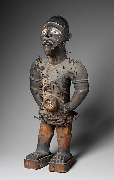 Power Figure (Nkisi N'Kondi: Mangaaka), Wood, iron, resin, ceramic, plant fiber, pigment, Kongo peoples; Yombe group
