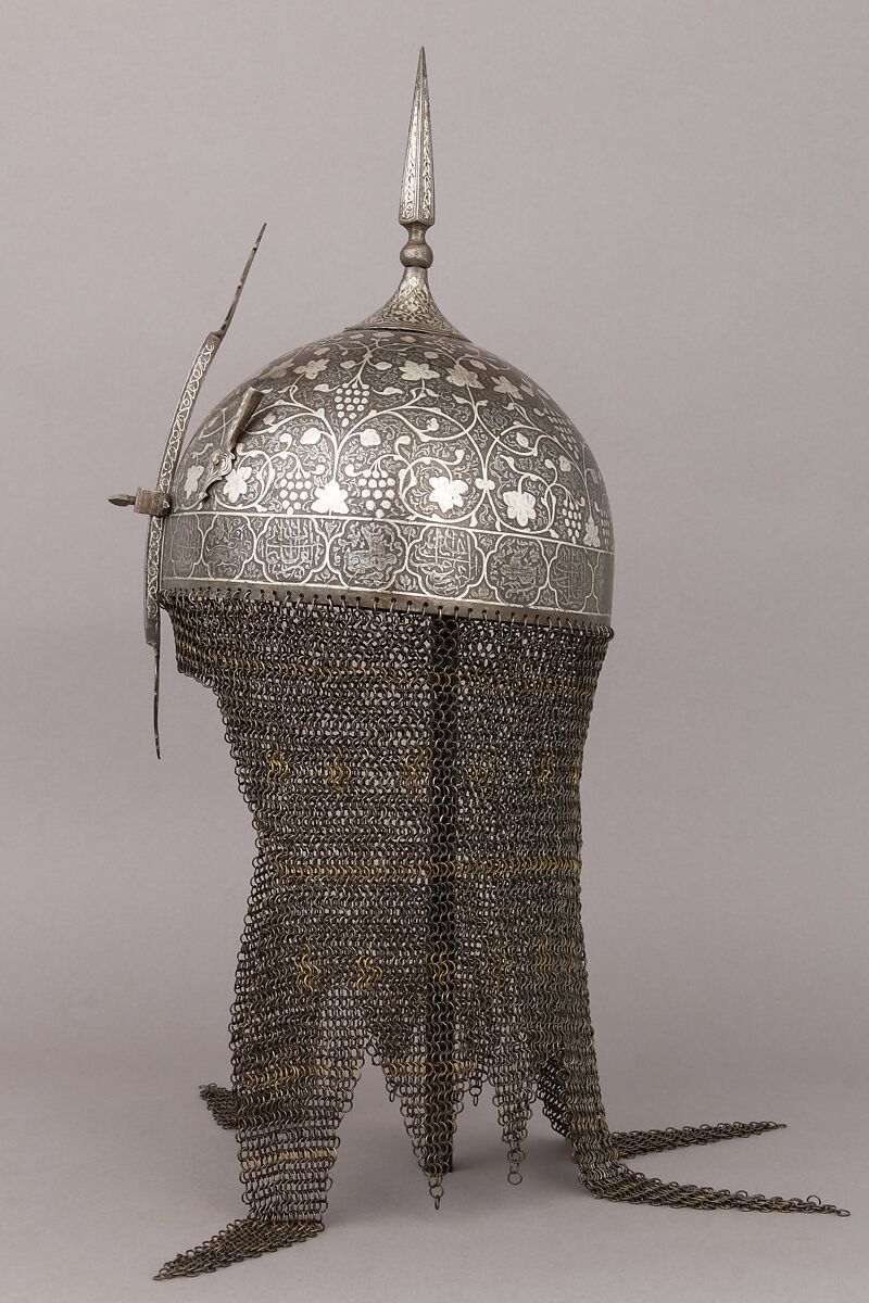 Helmet, Arm Guard, and Shield, Steel, silver, Indian