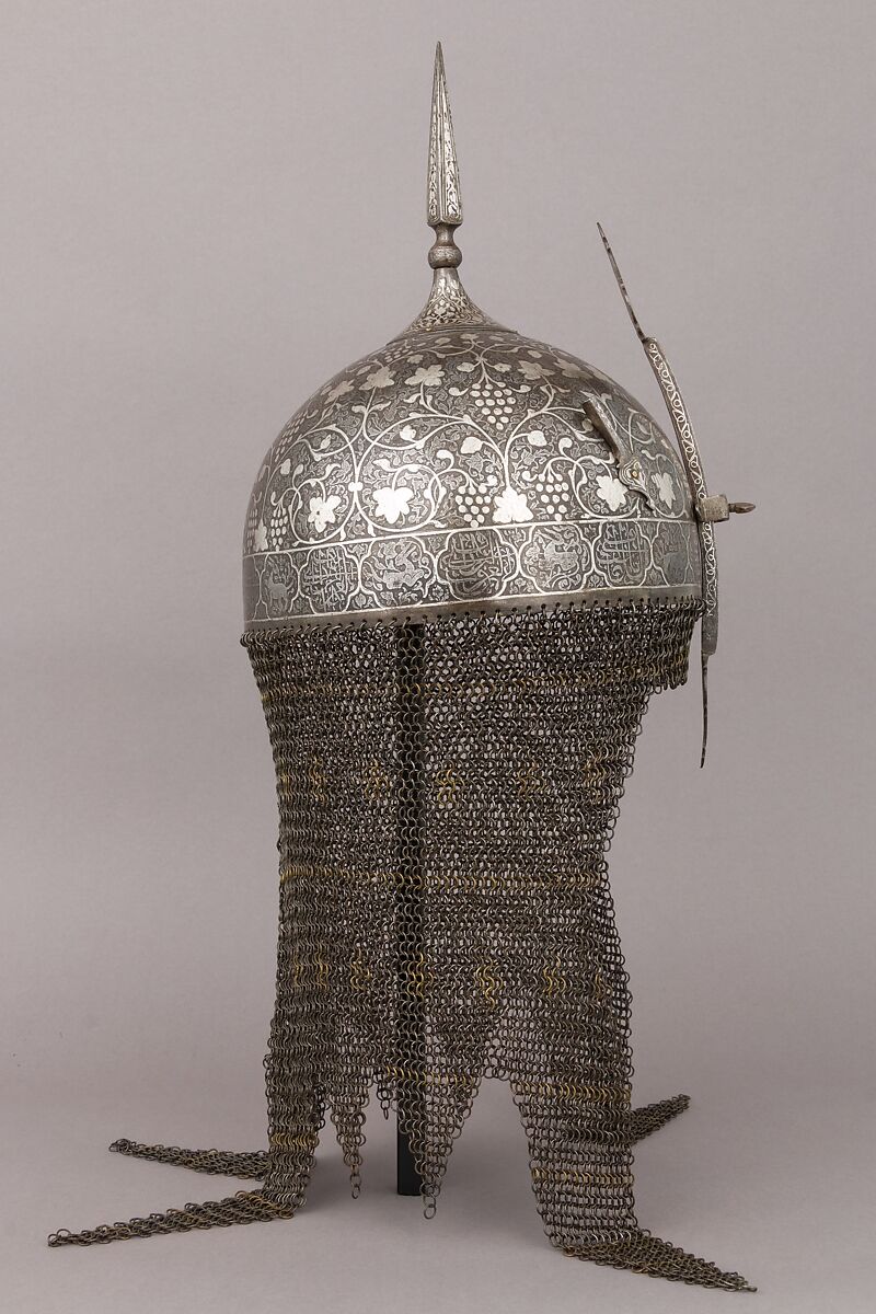 Helmet, Arm Guard, and Shield, Steel, silver, Indian