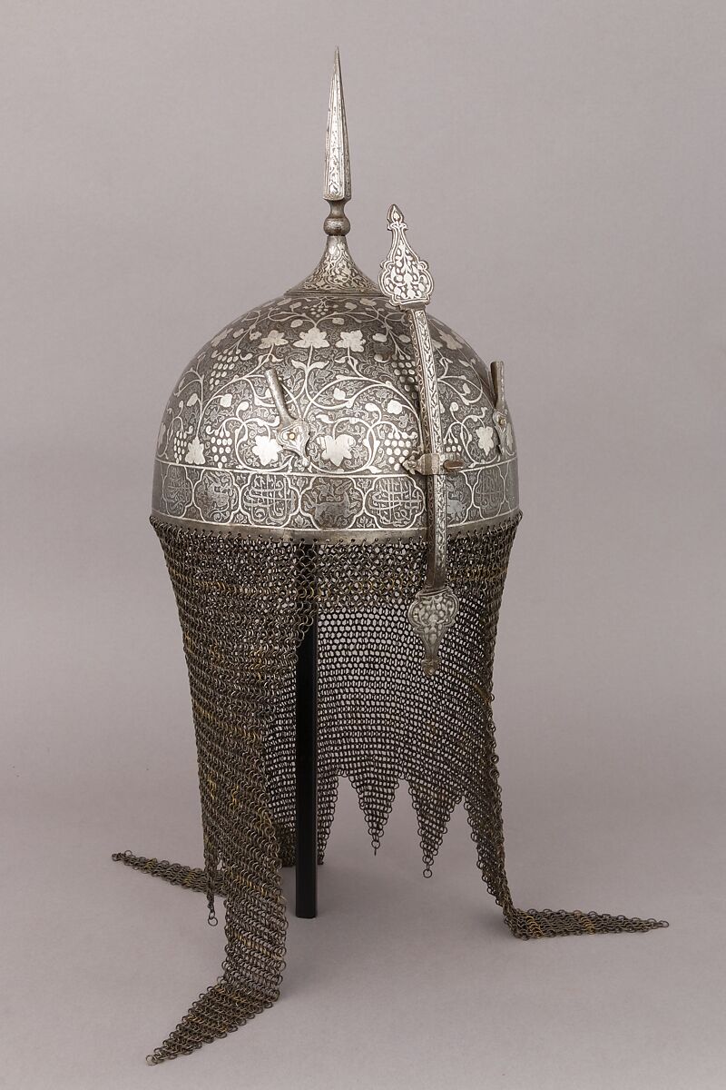 Helmet, Arm Guard, and Shield, Steel, silver, Indian 