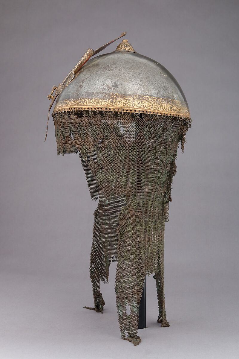 Helmet, Cuirass, and Pair of Arm Defenses, Steel, gold, Persian