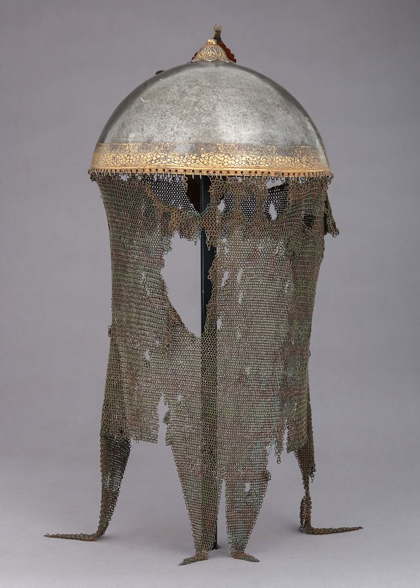 Helmet, Cuirass, and Pair of Arm Defenses, Steel, gold, Persian