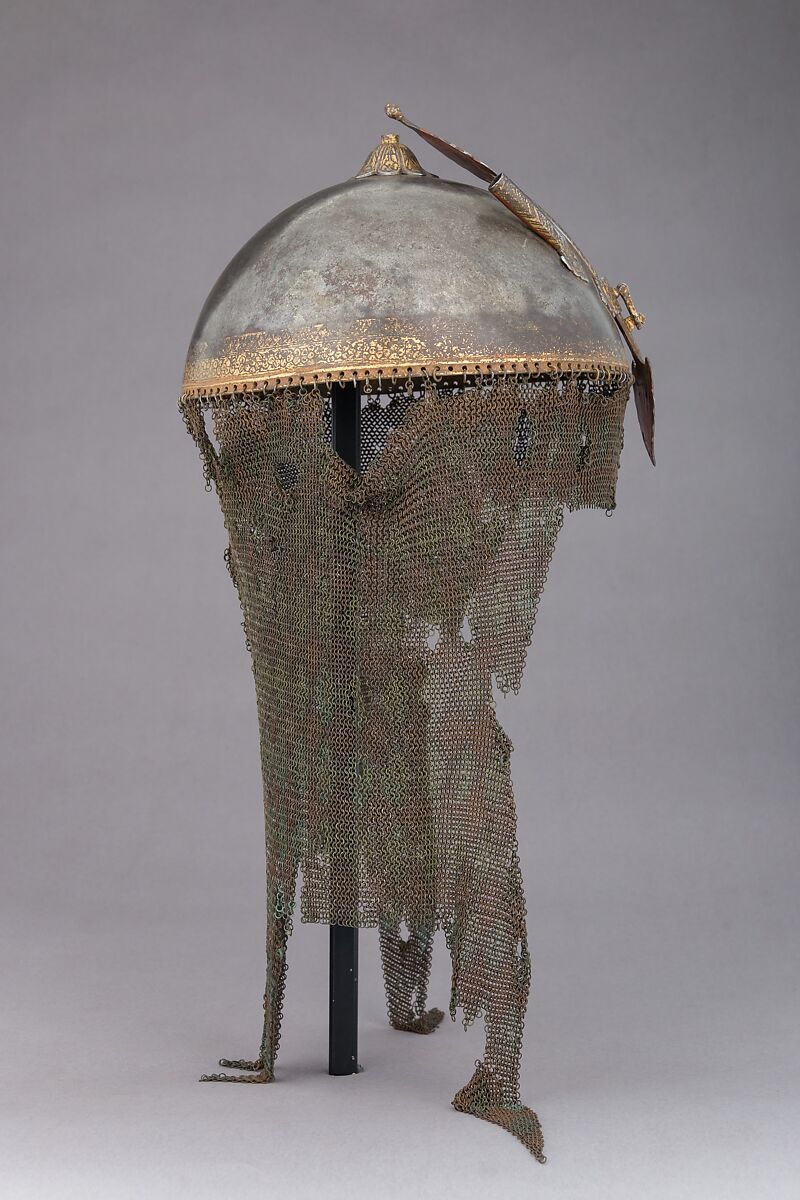 Helmet, Cuirass, and Pair of Arm Defenses, Steel, gold, Persian