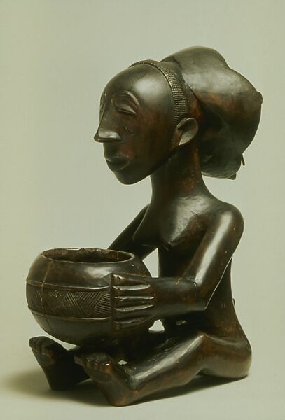 Female Mboko Bowl Bearer, Wood, iron, Luba peoples, Middle Lukaga Workshop 