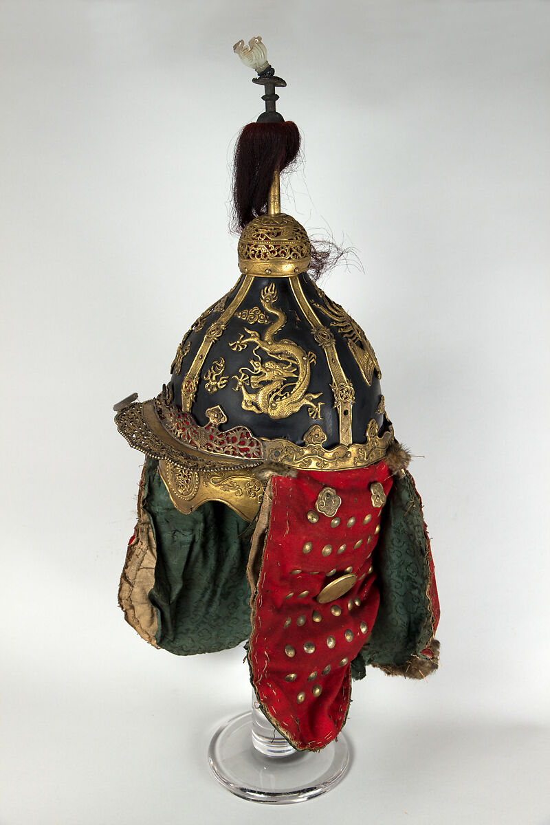 Officer's Helmet with Crest, Leather, iron, gilding, textile, fur, hair, jade, Korean 