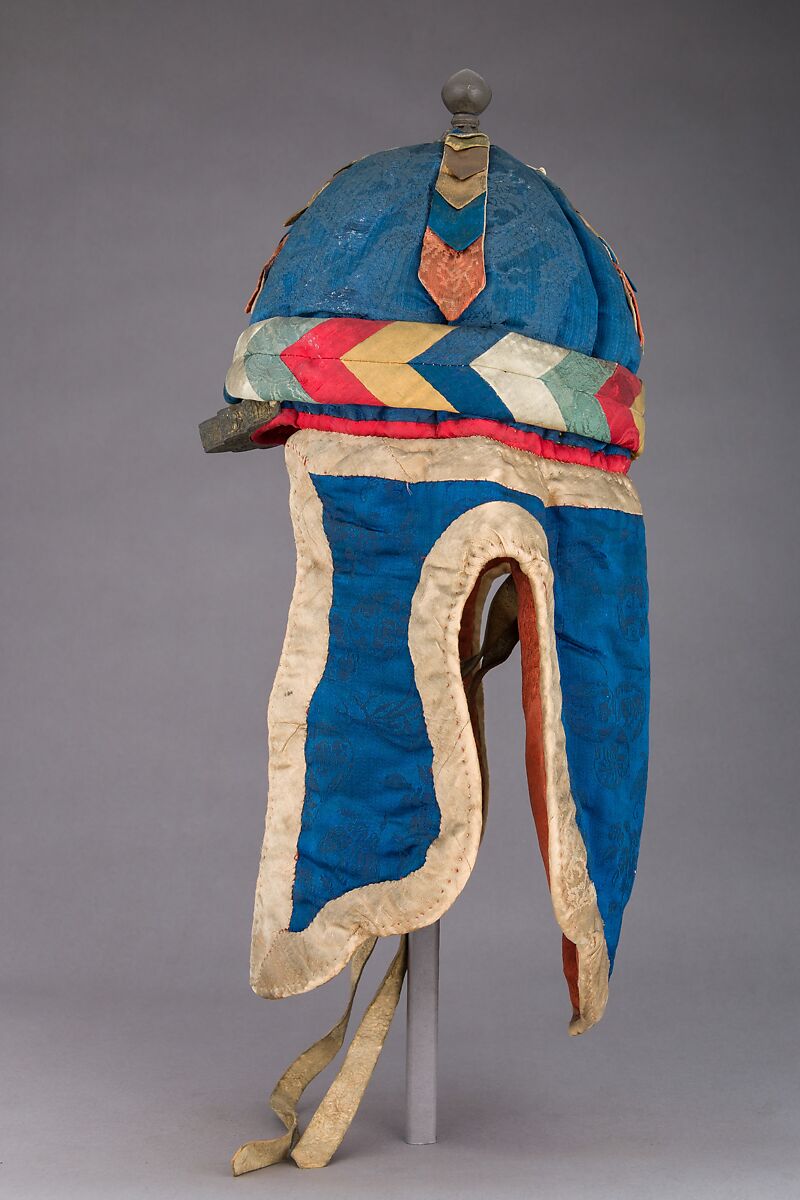 Helmet, Silk, brass, silver, Bhutanese or Indian, Sikkimese