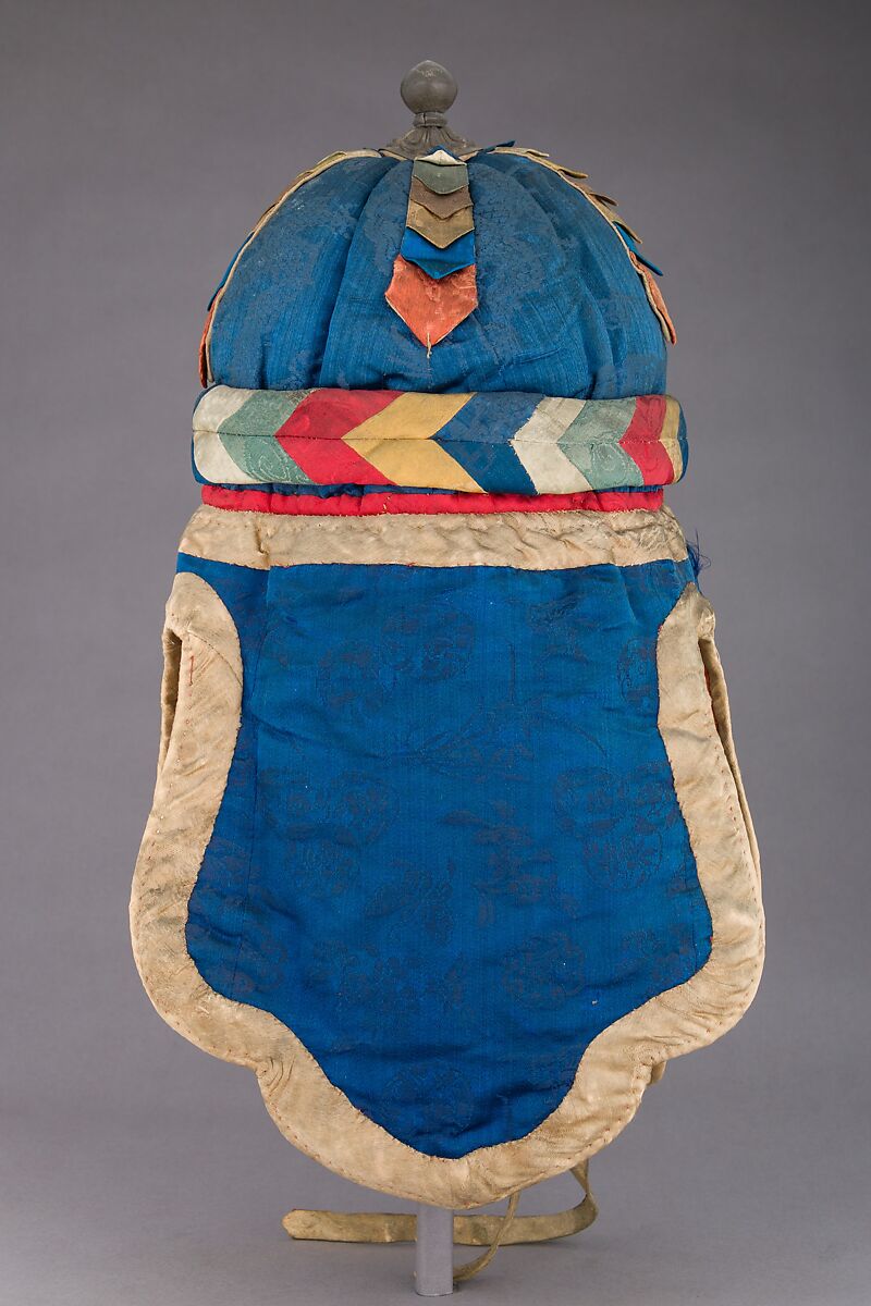 Helmet, Silk, brass, silver, Bhutanese or Indian, Sikkimese