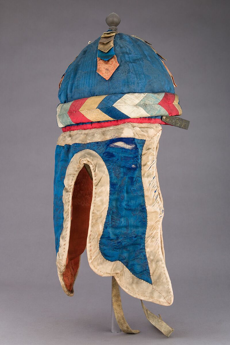 Helmet, Silk, brass, silver, Bhutanese or Indian, Sikkimese
