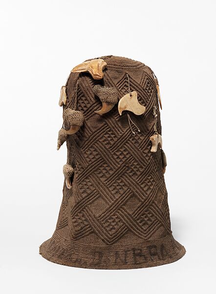 Prestige Cap (Mpu), Raffia or pineapple fiber, leopard claws, bone, Kongo peoples