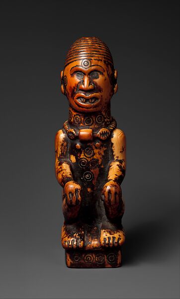Staff Finial: Seated Figure, "Master of Concentric Circles", Ivory, metal, Kongo peoples