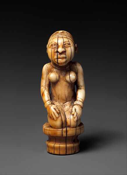 Staff Finial: Kneeling Female Figure, Ivory, Kongo peoples