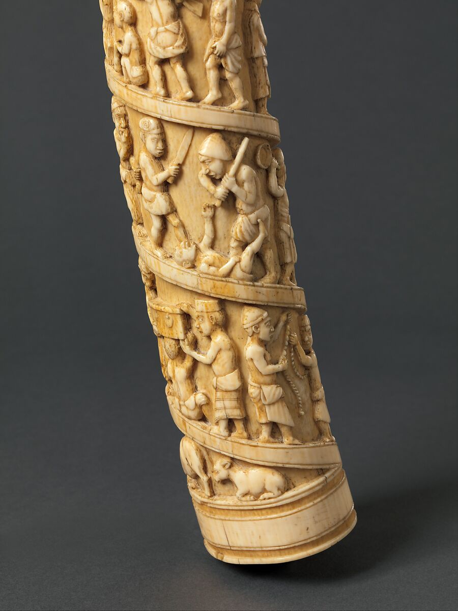 Tusk with figurative relief, Vili-Kongo artist(s), Ivory, Vili-Kongo peoples