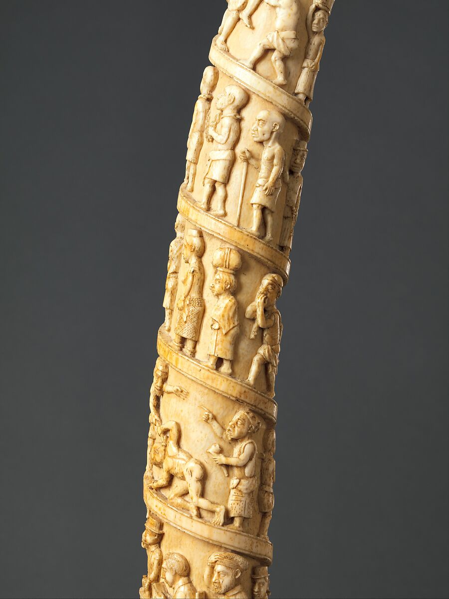 Tusk with figurative relief, Vili-Kongo artist(s), Ivory, Vili-Kongo peoples