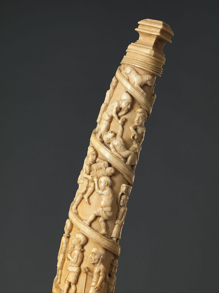 Tusk with figurative relief, Vili-Kongo artist(s), Ivory, Vili-Kongo peoples