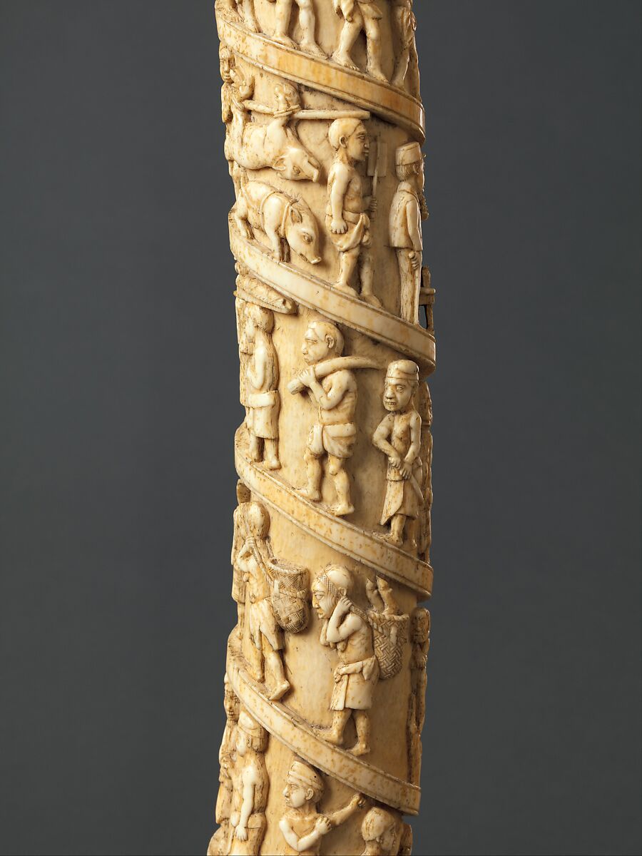 Tusk with figurative relief, Vili-Kongo artist(s), Ivory, Vili-Kongo peoples