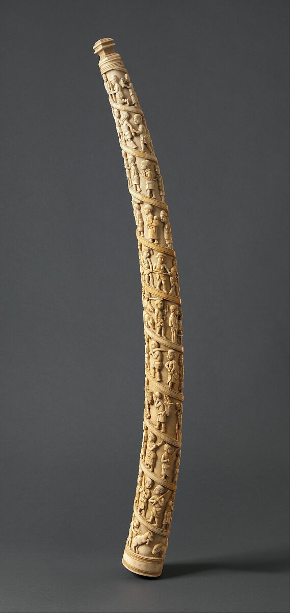 Tusk with figurative relief, Vili-Kongo artist(s), Ivory, Vili-Kongo peoples