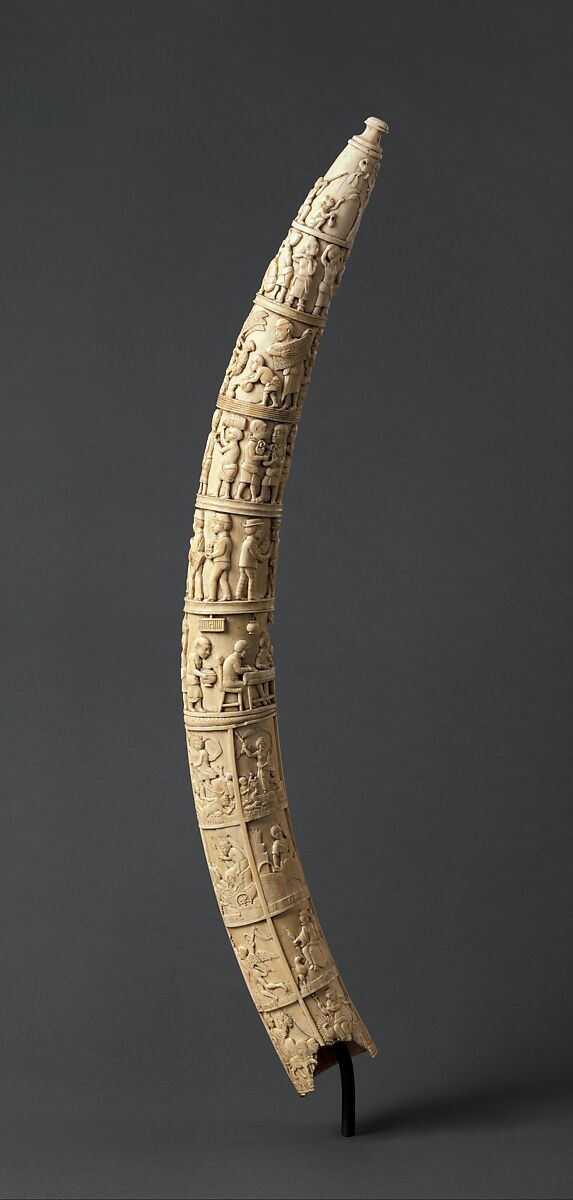 Tusk with Figurative Relief, Vili-Kongo artist(s), Ivory, Vili-Kongo peoples