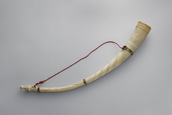 Oliphant, Ivory, metal (gilt silver?), fiber, Kongo peoples; Kongo Kingdom