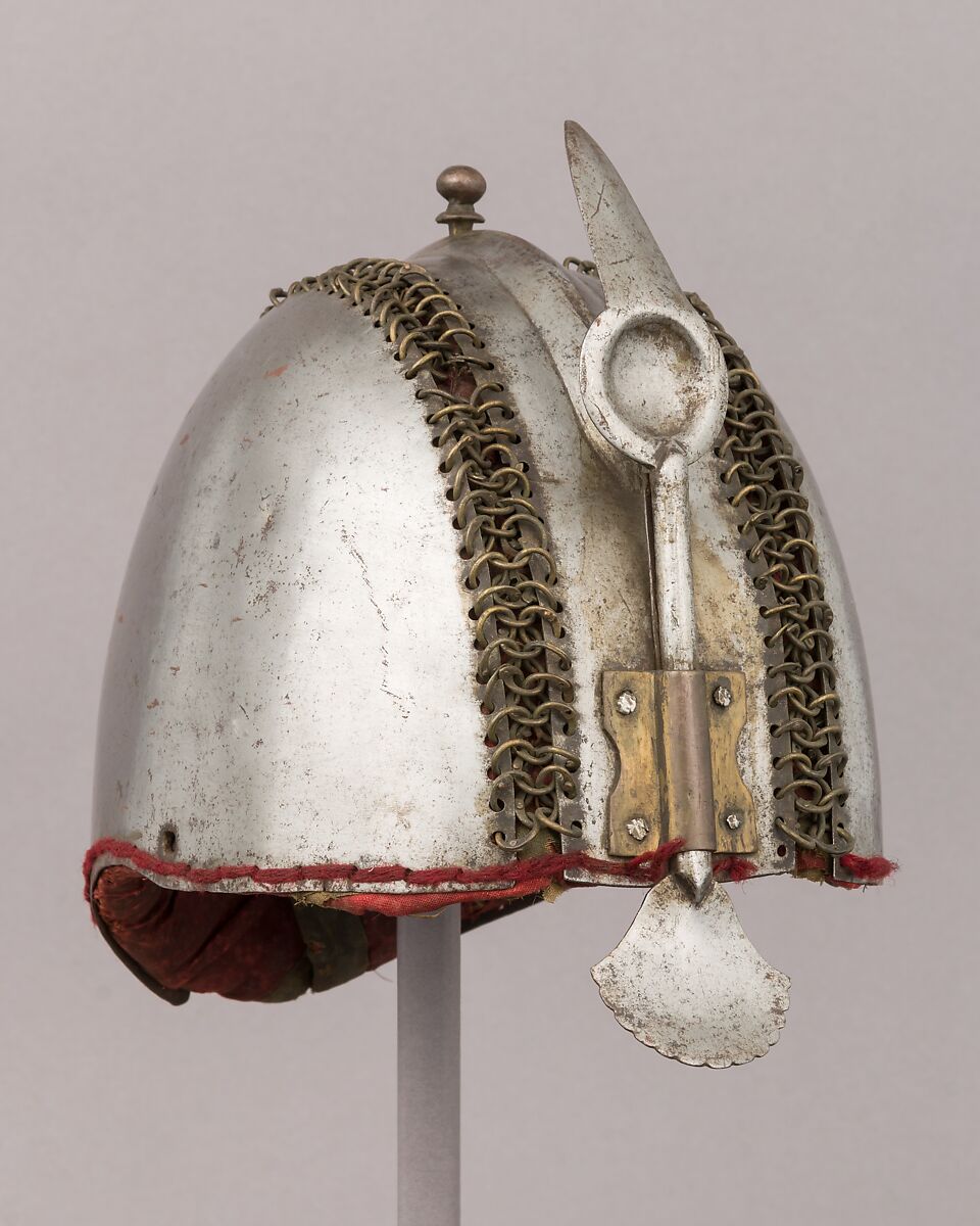 Helmet, Steel, textile, copper alloy, Indian, possibly Central Indian 