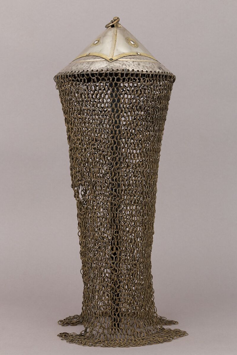 Helmet, Steel, silver, copper alloy, Caucasian