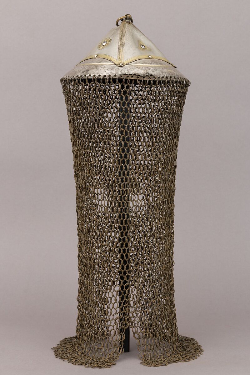 Helmet, Steel, silver, copper alloy, Caucasian