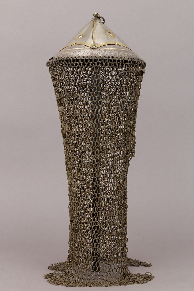 Helmet, Steel, silver, copper alloy, Caucasian