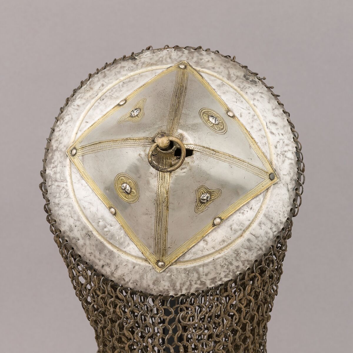 Helmet, Steel, silver, copper alloy, Caucasian