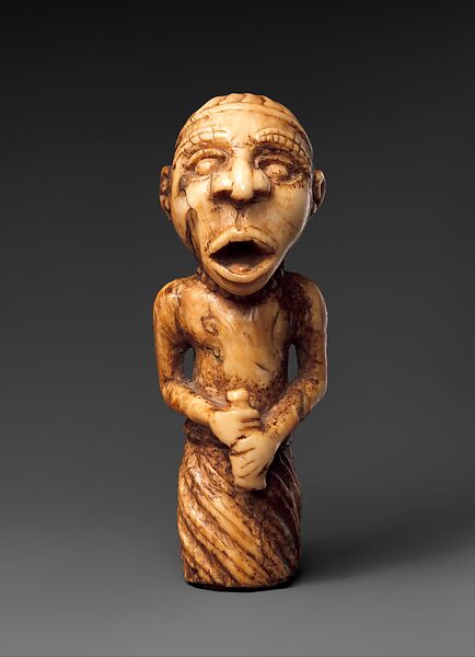Staff Finial: Male Grasping Bottle, Ivory, Kongo peoples