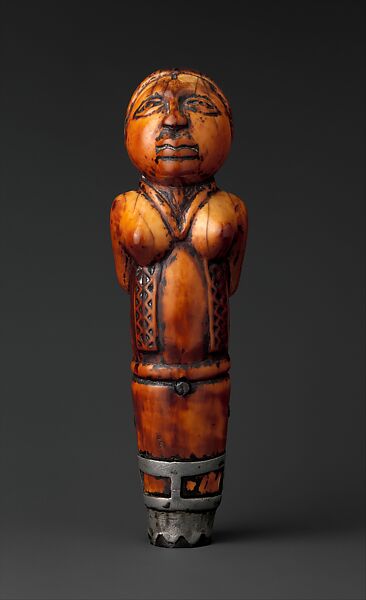 Knife Handle: Standing Female Captive, Ivory, metal, Kongo peoples