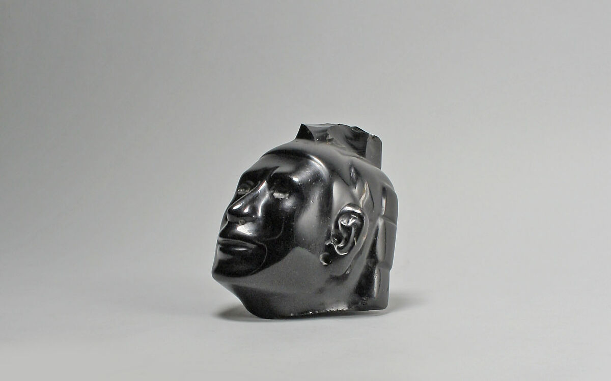 Head from a figure, Xochipilli-Macuilxochitl, Obsidian, Aztec 