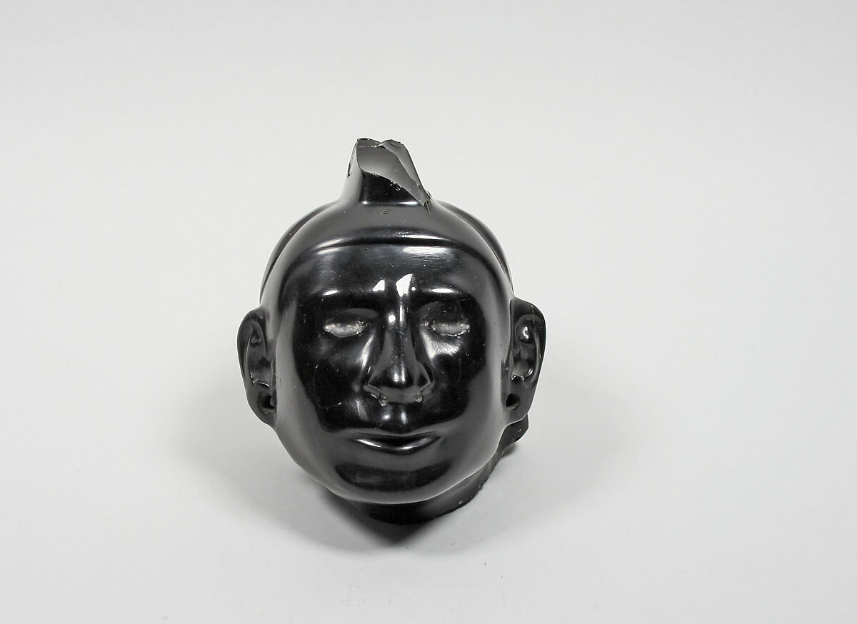 Head from a figure, Xochipilli-Macuilxochitl, Obsidian, Mexica (Aztec)