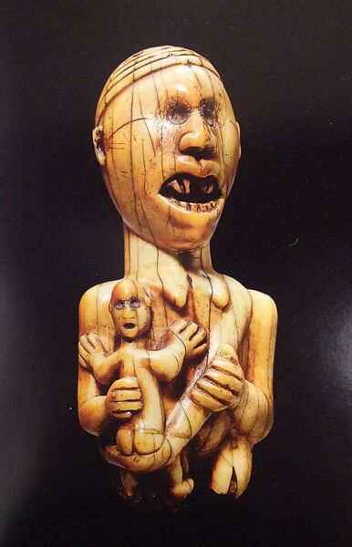 Staff Finial: Female Figure with Child, Ivory, metal, Kongo peoples