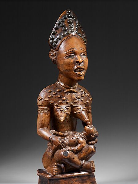 Figure: Seated Female Nursing Child, Wood, pigments, metal, Kongo peoples