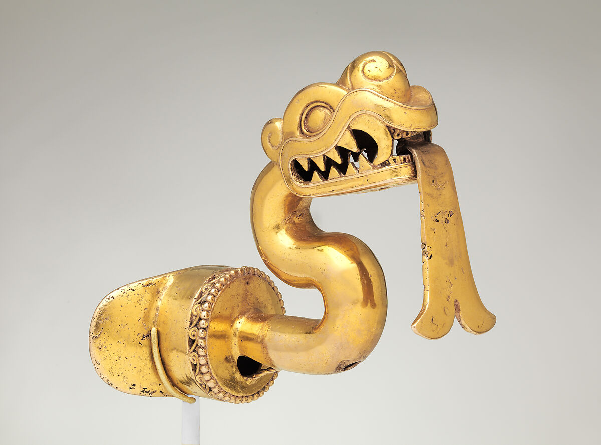 Serpent Labret with Articulated Tongue, Gold, Aztec 