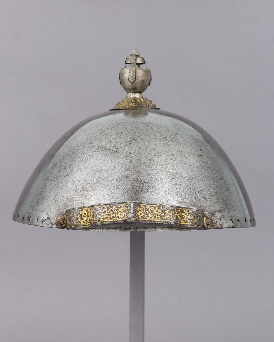 Helmet, Steel, silver, brass, gold, Bhutanese
