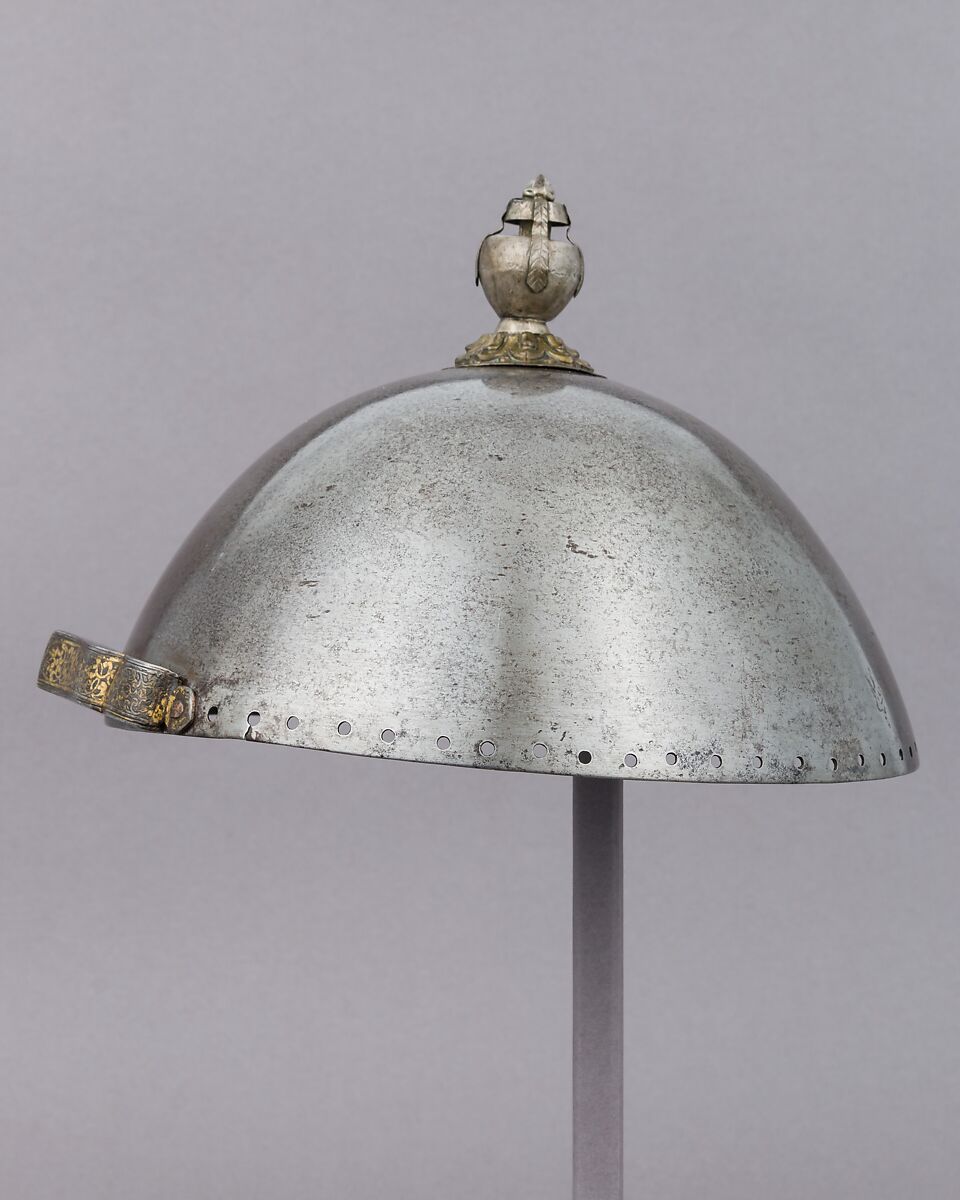 Helmet, Steel, silver, brass, gold, Bhutanese