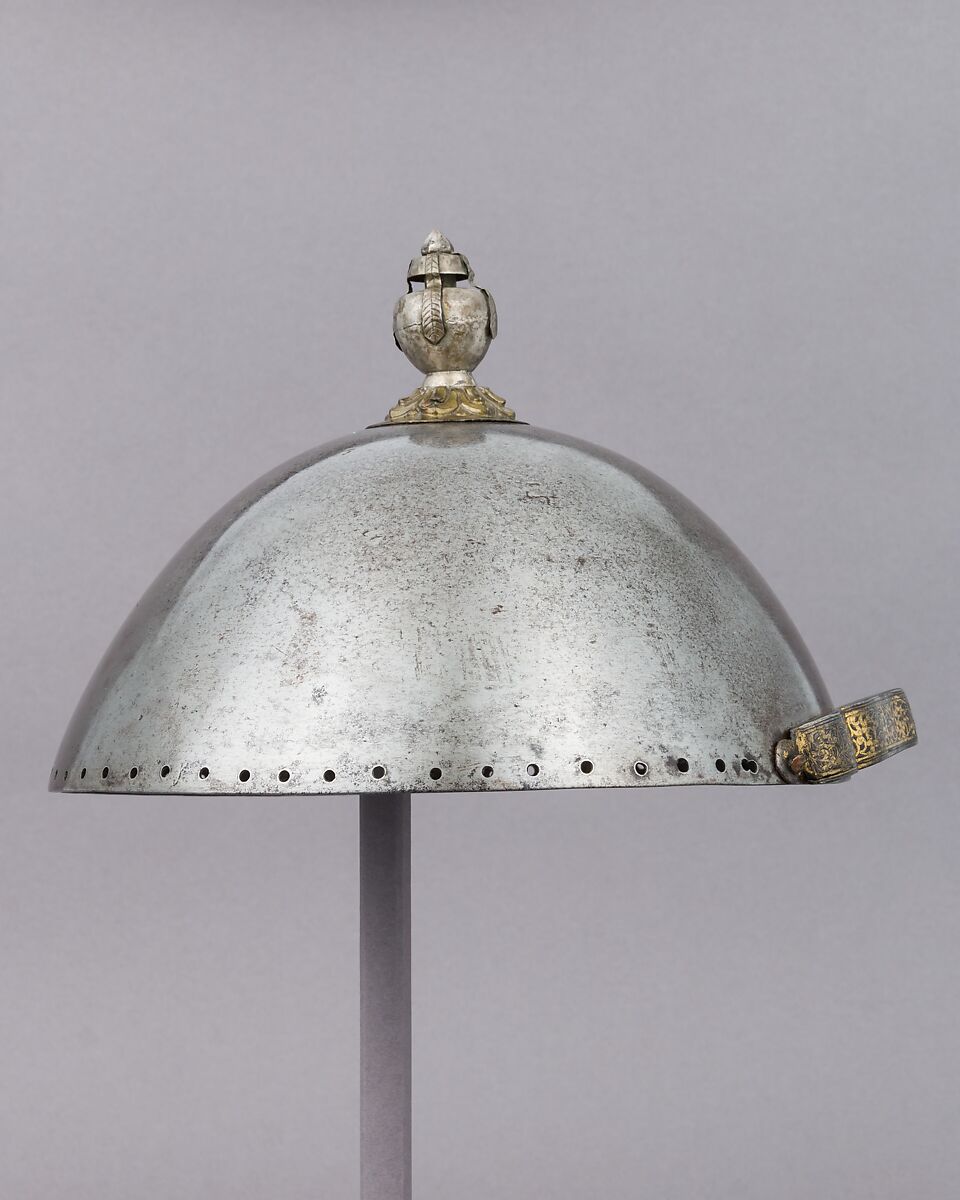 Helmet, Steel, silver, brass, gold, Bhutanese