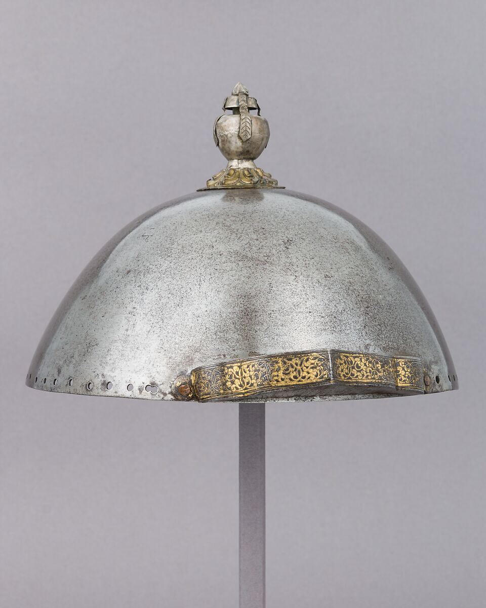 Helmet, Steel, silver, brass, gold, Bhutanese 