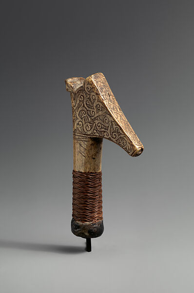 Sword Handle, Antler, fiber, resin, Dayak people 