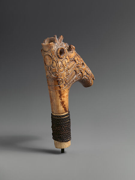 Sword Handle, Antler, fiber, Dayak people