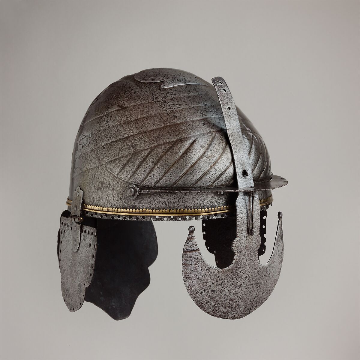 Helmet, Steel, iron, copper alloy, Indian, Deccan, probably Bijapur (Vijayapur) 