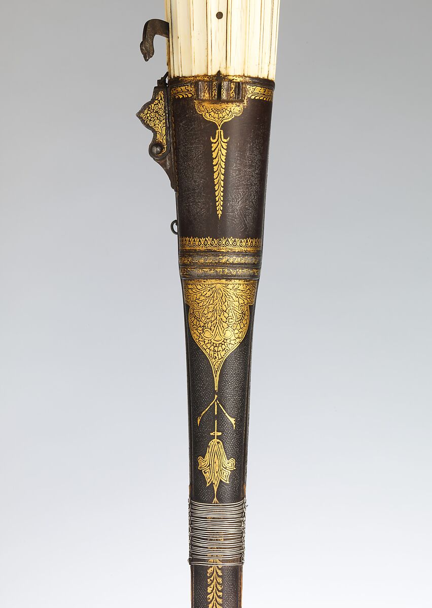 Matchlock Gun, Steel, iron, wood, ivory, gold, silver, copper alloy, pigment, Indian, Rajasthan, possibly Gwalior