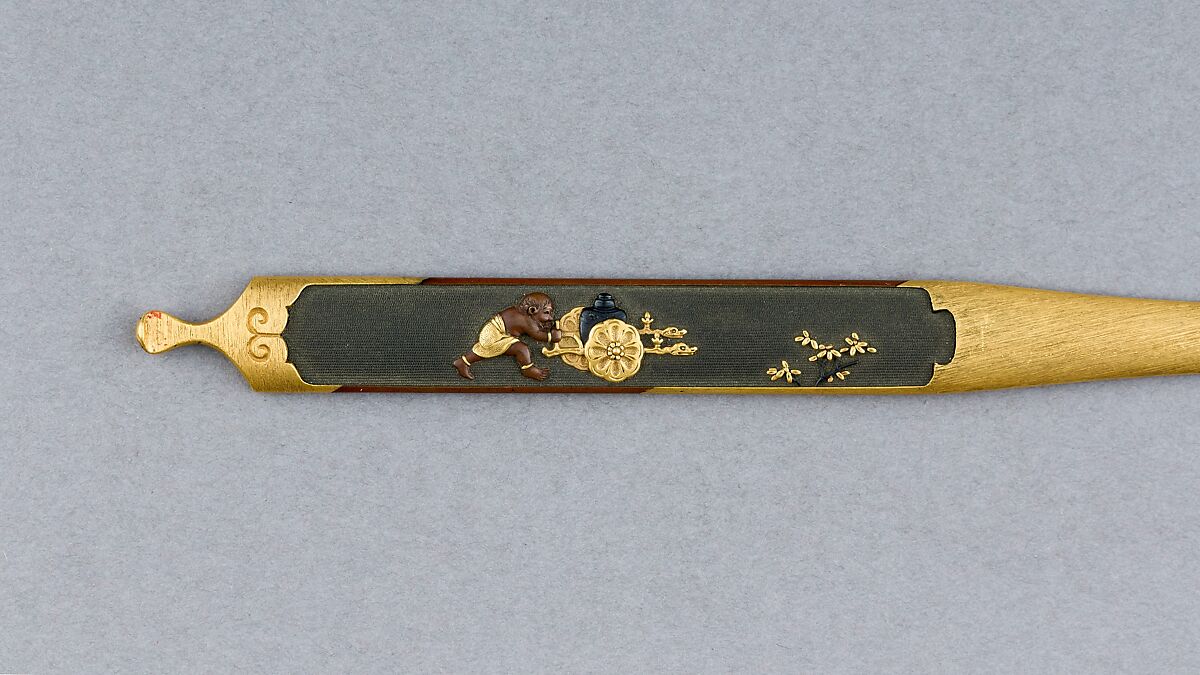 Hair Dressing Tool (Kogai), Copper-gold alloy (shakudō), gold, copper, Japanese