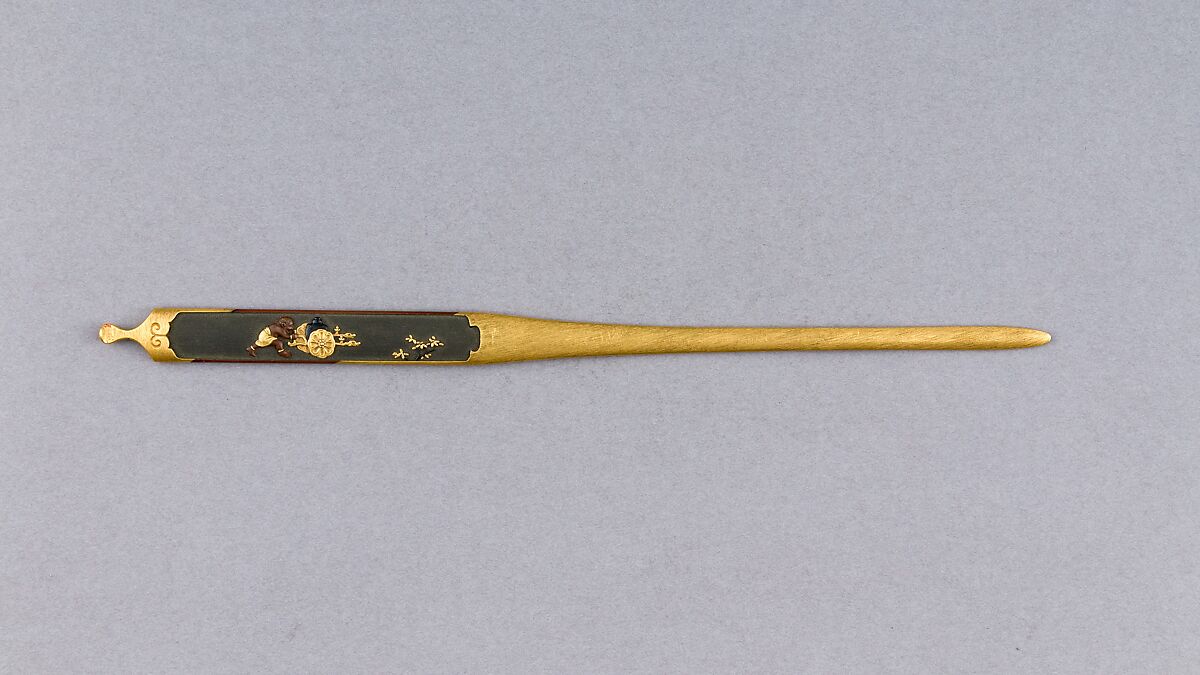Hair Dressing Tool (Kogai), Copper-gold alloy (shakudō), gold, copper, Japanese 