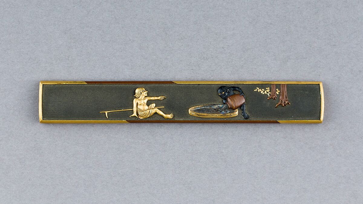 Knife Handle (Kozuka), Copper-gold alloy (shakudō), gold, copper, Japanese 