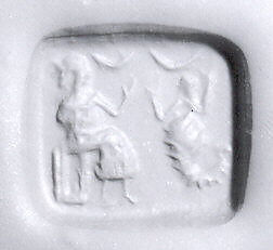 Rectangular plaque seal with stepped pyramidal back, Steatite, green black, Akkadian or Neo-Sumerian 