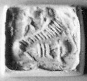 Stamp seal (tabloid) with monster, Steatite, black, Assyrian 