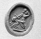 Stamp seal (scarab) with two-figure contest scene, Greenstone, Assyro-Babylonian 